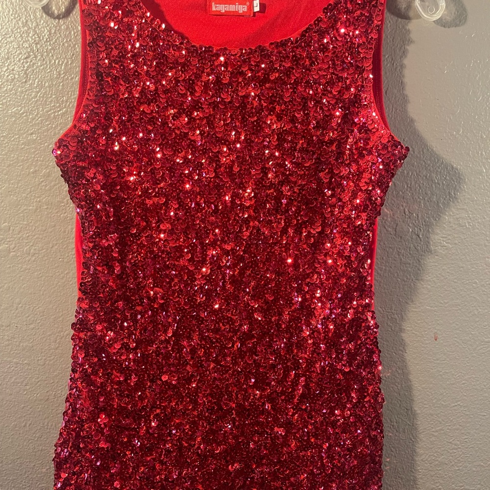 Kayamiya Red Lined Sequin Tank Top